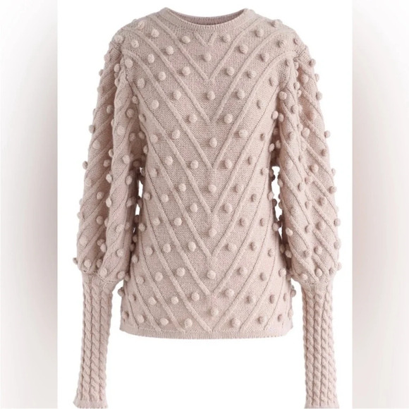❤️2/$50❤️[S/M]Chicwish Blush Pink Pom Batwing LS Wool Blend Sweater Crew neck - Picture 1 of 13